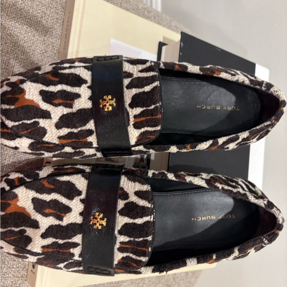 Tory Burch Leopard-Print Penny Loafers in Black, White & Brown - Picture 3 of 3